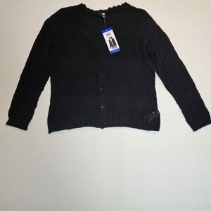 Frye Women's‎ Black 100% Cotton Knit Cardigan Sweater Size L NWT Scallop Trim